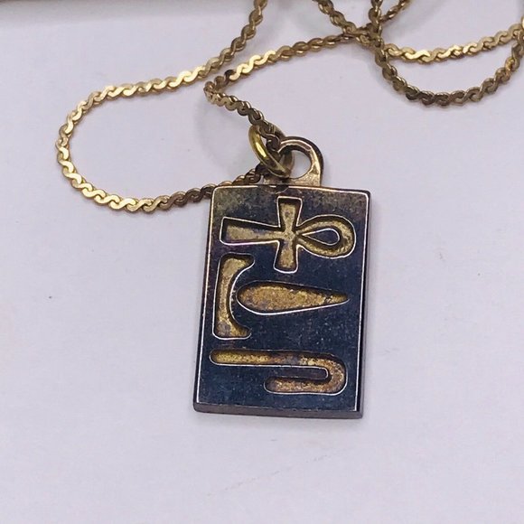 Museum Repro Egyptian Cartouche Sterling Charm 1/20 14k GF Gold Necklace - Picture 3 of 9